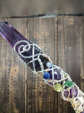 Divine Relationship Wand, Gold, Silver, Tanzanite, Emerald, Peridot, Kyanite, and Amethyst