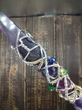 Divine Relationship Wand, Gold, Silver, Tanzanite, Emerald, Peridot, Kyanite, and Amethyst