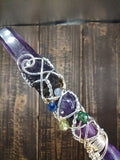 Divine Relationship Wand, Gold, Silver, Tanzanite, Emerald, Peridot, Kyanite, and Amethyst
