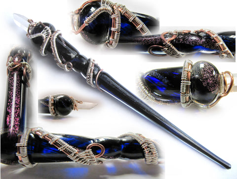 Cobalt Dichroic Copper and Silver Glass Magic Wand ($225)