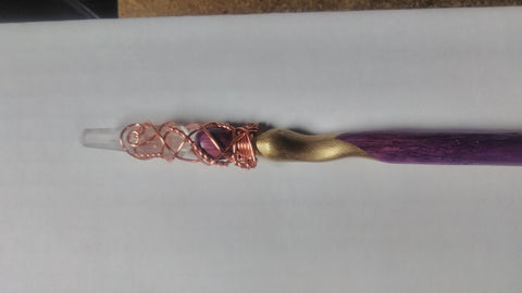 Clear Quartz Crystal Wand -Purple Gold Shaft -