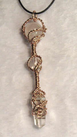 Rose Quartz and Clear Quartz Healing Wand Pendant $24