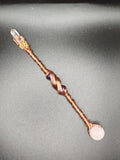 Rose Quartz, Amethyst, Clear Quartz Crystal Small Copper Healing Wand w/Hemp Pouch