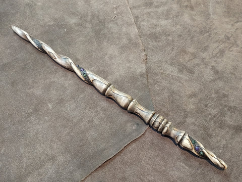 Amethyst, Green Tourmaline, and Ash Wood-burned Magic Wand $195