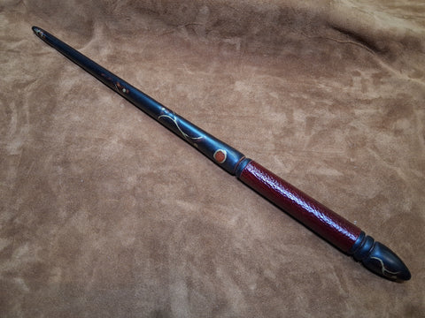 Red Agate, Maple, Red Leather Pheonix Fire Wand