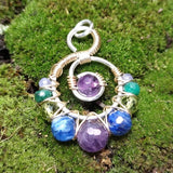 Gold, Silver, Tanzanite, Emerald, Peridot, Kyanite, and Amethyst Spiral Pendant