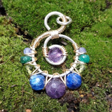 Gold, Silver, Tanzanite, Emerald, Peridot, Kyanite, and Amethyst Spiral Pendant