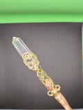 Psychic Clairity Moldavite & Clear Crystal Oak Magic Wand (brown shaft) #W18