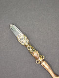 Psychic Clairity Moldavite & Clear Crystal Oak Magic Wand (brown shaft) #W18