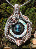Opal, Aqua Aura, Ebony, Sterling Silver/Copper Pendant $255 #IP01