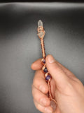 Rose Quartz, Amethyst, Clear Quartz Crystal Small Copper Healing Wand w/Hemp Pouch