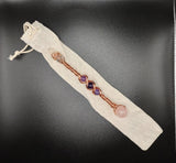 Rose Quartz, Amethyst, Clear Quartz Crystal Small Copper Healing Wand w/Hemp Pouch