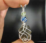 Moldavite, Blue Kyanite, Peridot, Sterling Silver Pendant