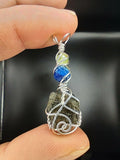 Moldavite, Blue Kyanite, Peridot, Sterling Silver Pendant