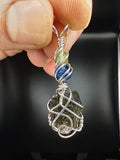 Moldavite, Blue Kyanite, Peridot, Sterling Silver Pendant