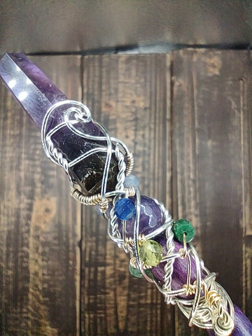 Divine Relationship Wand, Gold, Silver, Tanzanite, Emerald, Peridot, Kyanite, and Amethyst