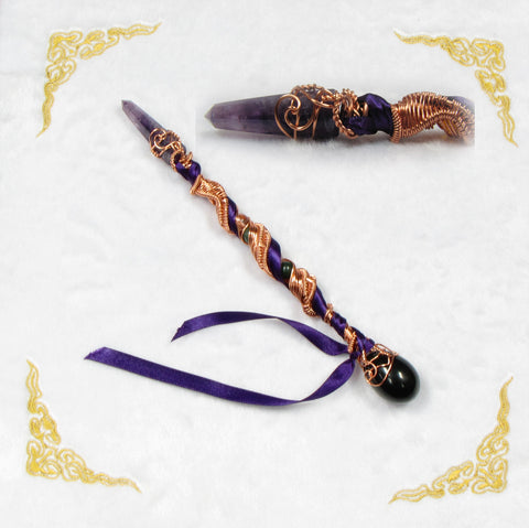 Violet Amethyst and Obsidian Healing Energy Wand