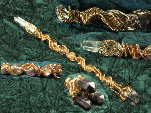 Fluorite, Clear Crystal and Amethyst Trident Healing Wand $129