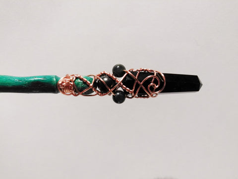 Black Tourmaline, Jade and Shungite Oak Healing Magic Wand