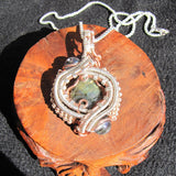 Labradorite, Aqua Aura, Silver and Copper Wire-weave Pendant $182 wand