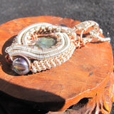 Labradorite, Aqua Aura, Silver and Copper Wire-weave Pendant $182 wand