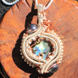 Labradorite, Aqua Aura, Silver and Copper Wire-weave Pendant $182 wand