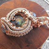Labradorite, Aqua Aura, Silver and Copper Wire-weave Pendant $182 wand