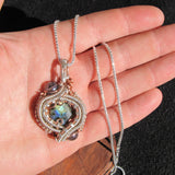 Labradorite, Aqua Aura, Silver and Copper Wire-weave Pendant $182 wand