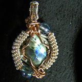 Labradorite, Aqua Aura, Silver and Copper Wire-weave Pendant $182 wand