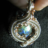 Labradorite, Aqua Aura, Silver and Copper Wire-weave Pendant $182 wand