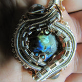 Labradorite, Aqua Aura, Silver and Copper Wire-weave Pendant $182 wand