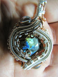 Labradorite, Aqua Aura, Silver and Copper Wire-weave Pendant $182 wand