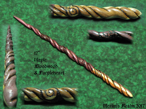 Maple Bloodwood and Purpleheart Celtic Knot Wand