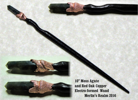 Moss Agate Red Oak Copper Electro-formed Magic Wand