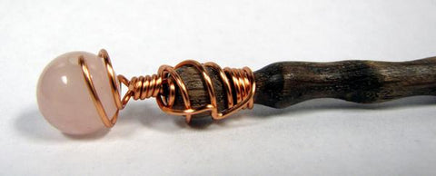 Rose Quartz Sphere Oak Magic Wand (brown shaft) #W03