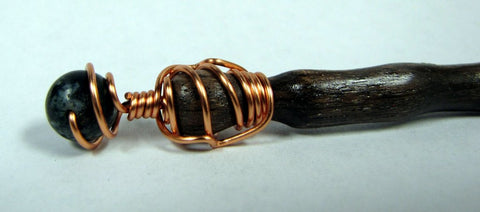 Gentle Healing Moss Agate Oak Magic Wand (brown shaft) #W24